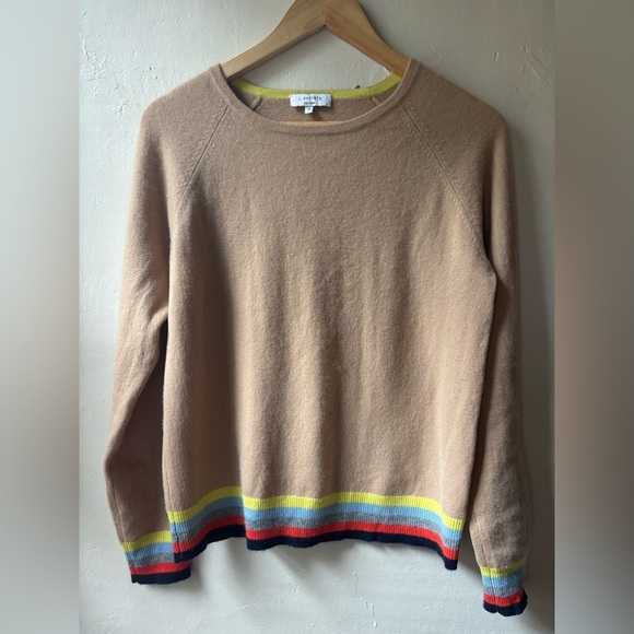 J. Society Sweaters - J. Society Cashmere Crew Neck Tan Sweater with Colorful Stripes